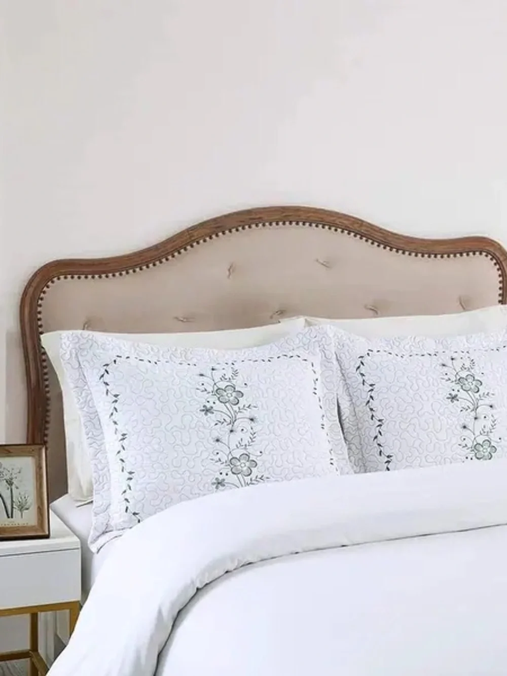 Embroidered Floral White Pillow Shams - Set of 2